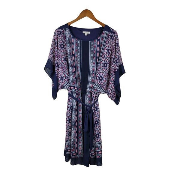 Dressbarn Chiffon Mixed Print‎ Kimono Sleeve Dress with Tie Size 14W 1X Plus - Picture 3 of 9